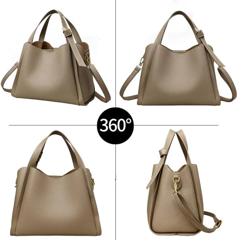 Women Genuine Leather Bucket Bag Vegetable Basket Bag Shoulder Handbag Cowhide Crossbody Purse Adjustable Straps