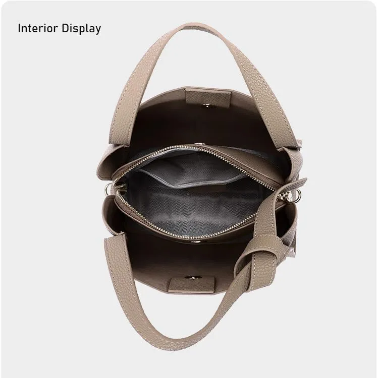 Women Genuine Leather Bucket Bag Vegetable Basket Bag Shoulder Handbag Cowhide Crossbody Purse Adjustable Straps