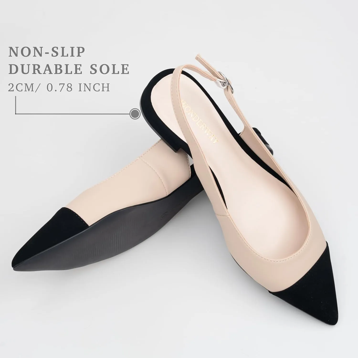 Women Slingback Flats Tweed Pointed Toe Slingback Flats Cap Toe Dress Shoes for Women