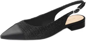 Women Slingback Flats Tweed Pointed Toe Slingback Flats Cap Toe Dress Shoes for Women