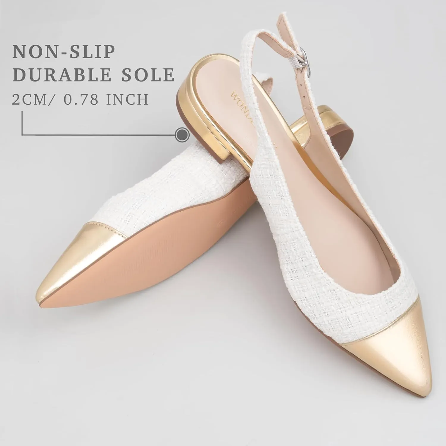 Women Slingback Flats Tweed Pointed Toe Slingback Flats Cap Toe Dress Shoes for Women