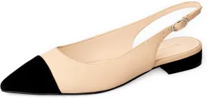 Women Slingback Flats Tweed Pointed Toe Slingback Flats Cap Toe Dress Shoes for Women