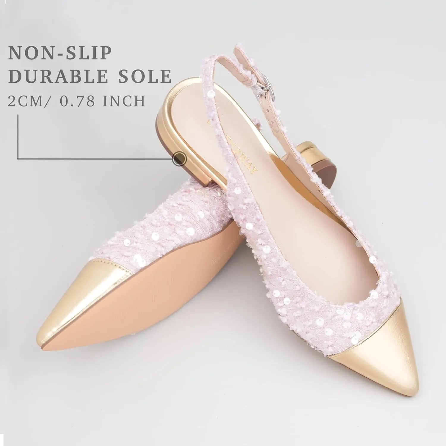 Women Slingback Flats Tweed Pointed Toe Slingback Flats Cap Toe Dress Shoes for Women