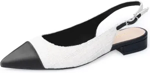 Women Slingback Flats Tweed Pointed Toe Slingback Flats Cap Toe Dress Shoes for Women