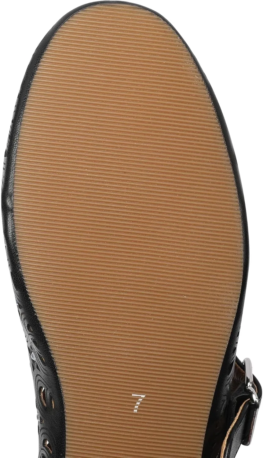 Women's Ballet Flats Laser Cut Leather Ballerinas Round Toe Rhinestone Buckle Flats Mesh Flats