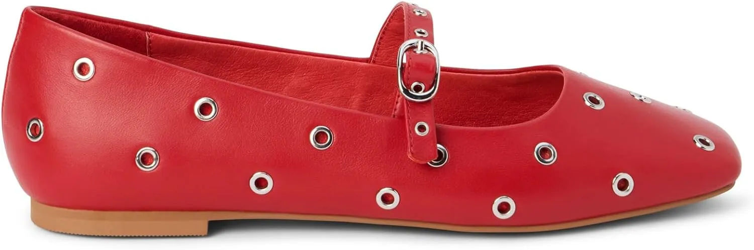 Womens Ballet Flats Studded Mary Jane Flats Shoes for Women Square Toe Dress Casual Comfortable Ballerina Shoes with Buckle Strap