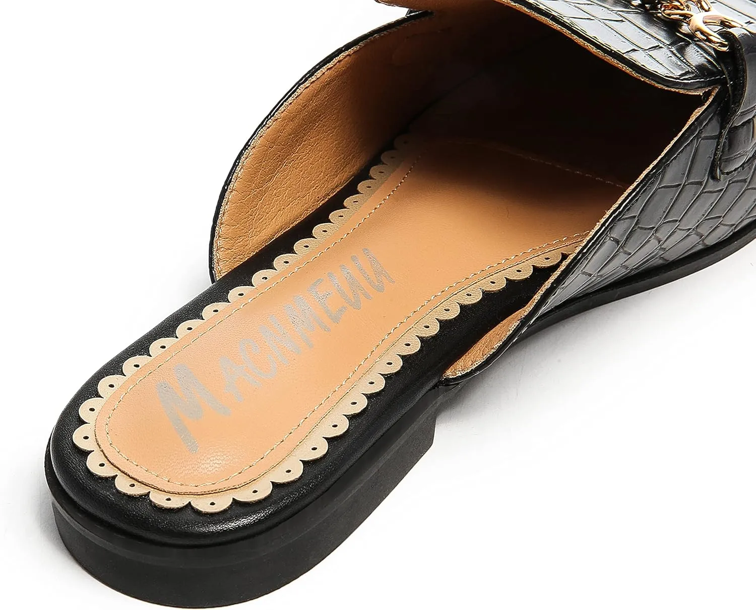 Women's Black Mules: Round Toe, Backless, Slides, Comfortable, Metal Buckle