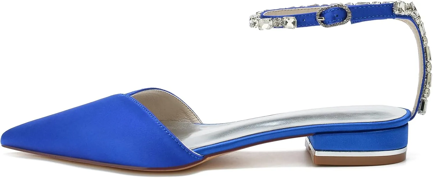 Women's Black Pointed ToeFlats Bride Comfortable Wedding Shoes Low Heels Rhinestones Bridal Flats Evening Prom Party Dress Shoes Pumps