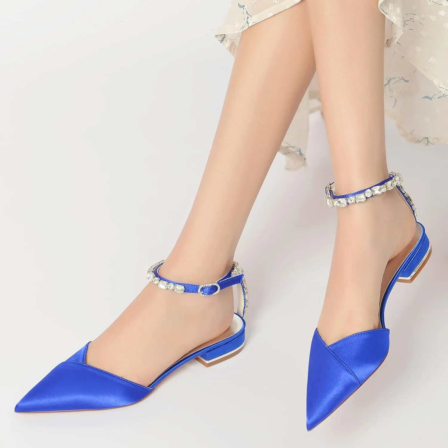 Women's Black Pointed ToeFlats Bride Comfortable Wedding Shoes Low Heels Rhinestones Bridal Flats Evening Prom Party Dress Shoes Pumps