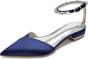 Women's Black Pointed ToeFlats Bride Comfortable Wedding Shoes Low Heels Rhinestones Bridal Flats Evening Prom Party Dress Shoes Pumps