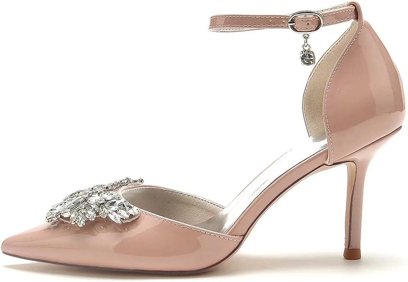 Women's Buckle-Accented Pointed-Toe Kitten Heel Pumps - Comfortable 2-Inch Low Heels for Parties & Office Wear, Ideal Dress Shoes