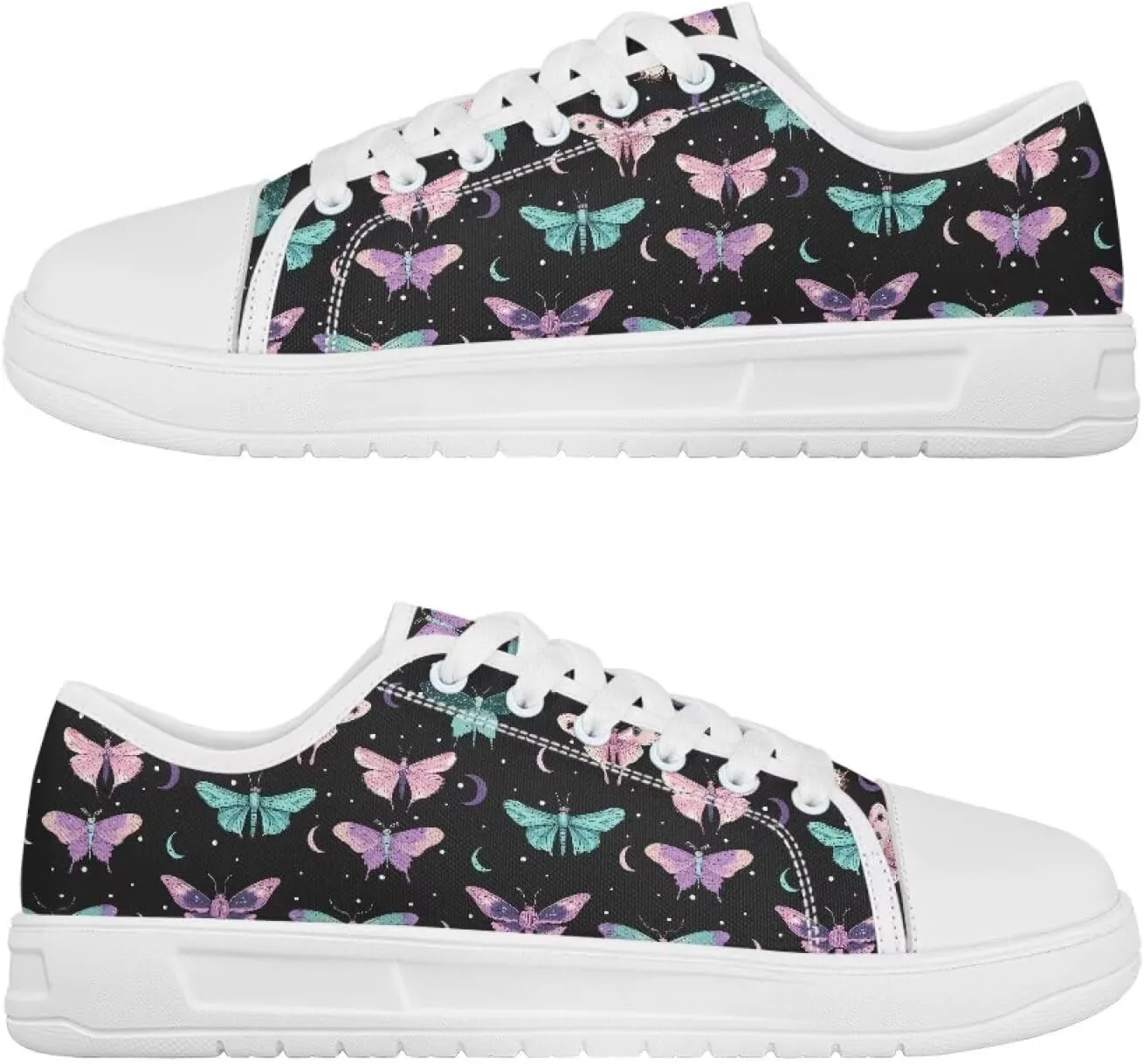 Womens Canvas Sneakers Low-Top Slip Ons Shoes Summer Lace Up Platform Fashion Casual Cute Walking Shoes 5.5-13.5