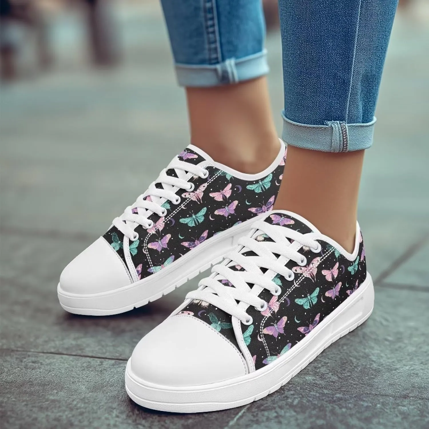 Womens Canvas Sneakers Low-Top Slip Ons Shoes Summer Lace Up Platform Fashion Casual Cute Walking Shoes 5.5-13.5