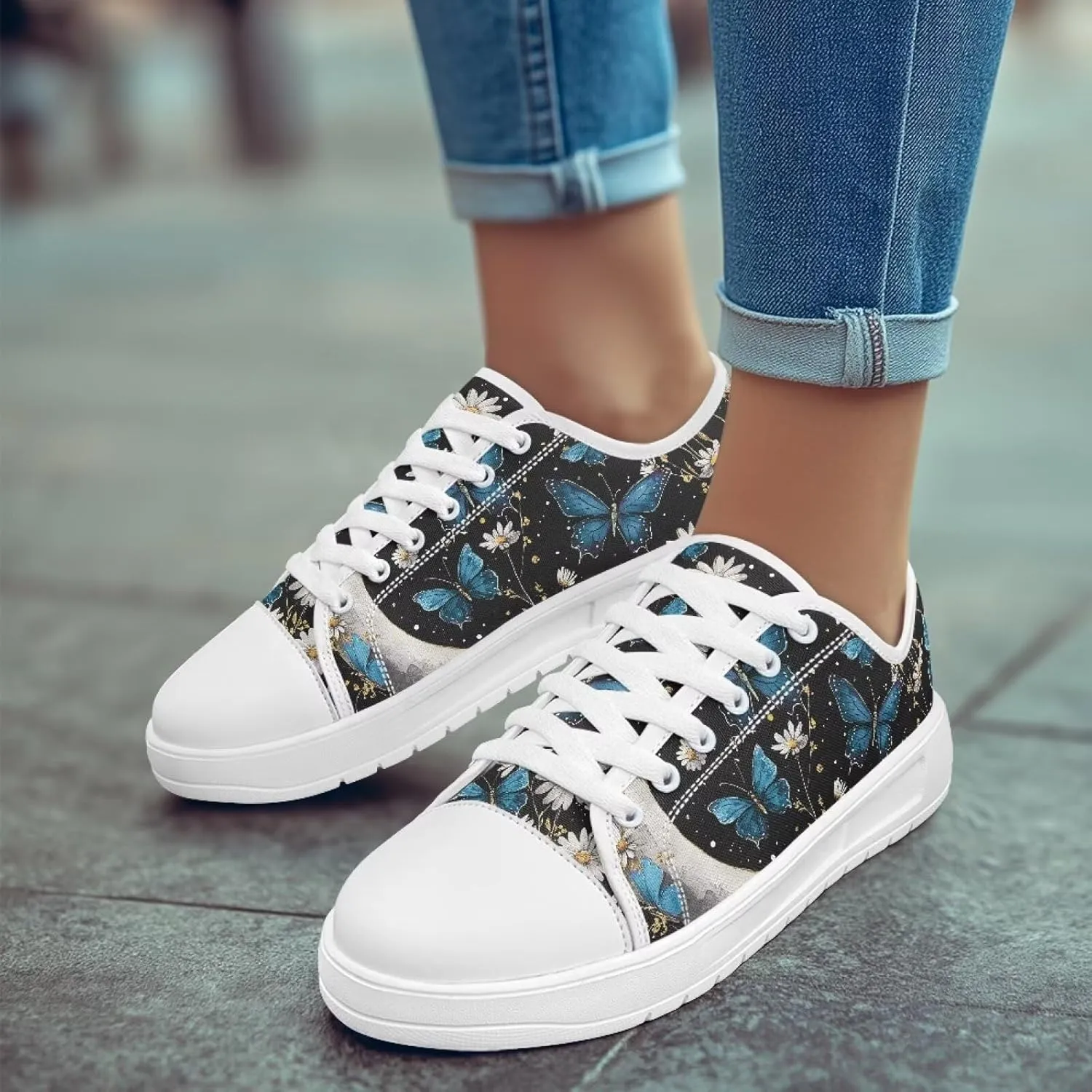 Womens Canvas Sneakers Low-Top Slip Ons Shoes Summer Lace Up Platform Fashion Casual Cute Walking Shoes 5.5-13.5