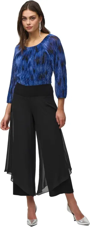 Women's Chiffon and Silky Knit Wide Leg Pants