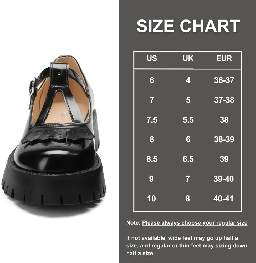 Women's Chunky Mary Jane Shoes, Platform Pumps Low Heel Oxford Ankle T-Strap Buckle Lug Sole, Cute Dressy Casual Work