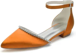 Women's Closed Pointed Toe Flats Sandals Ankle Strap Wedding Shoes for Women Rhinestone Bridal Sandals Evening Prom Party Dress Flats