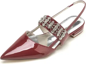 Women's Closed Pointed Toe Rhinestones Slingback Flats Fashion Patent Leather Slip-on Dress Shoes Wedding Bridesmaid Low Block Heels Sandals Comfort Evening Prom Party Shoes