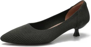 Women's Closed Toe Low Kitten Pumps Comfortable Pointed Toe Work Office Heels Shoes for Women Casual Slip On Knitted Kitten Heels Daily Dress Shoes