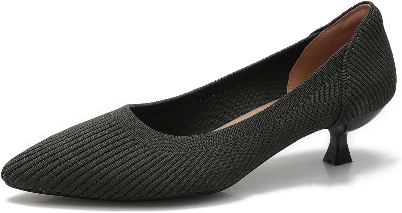 Women's Closed Toe Low Kitten Pumps Comfortable Pointed Toe Work Office Heels Shoes for Women Casual Slip On Knitted Kitten Heels Daily Dress Shoes