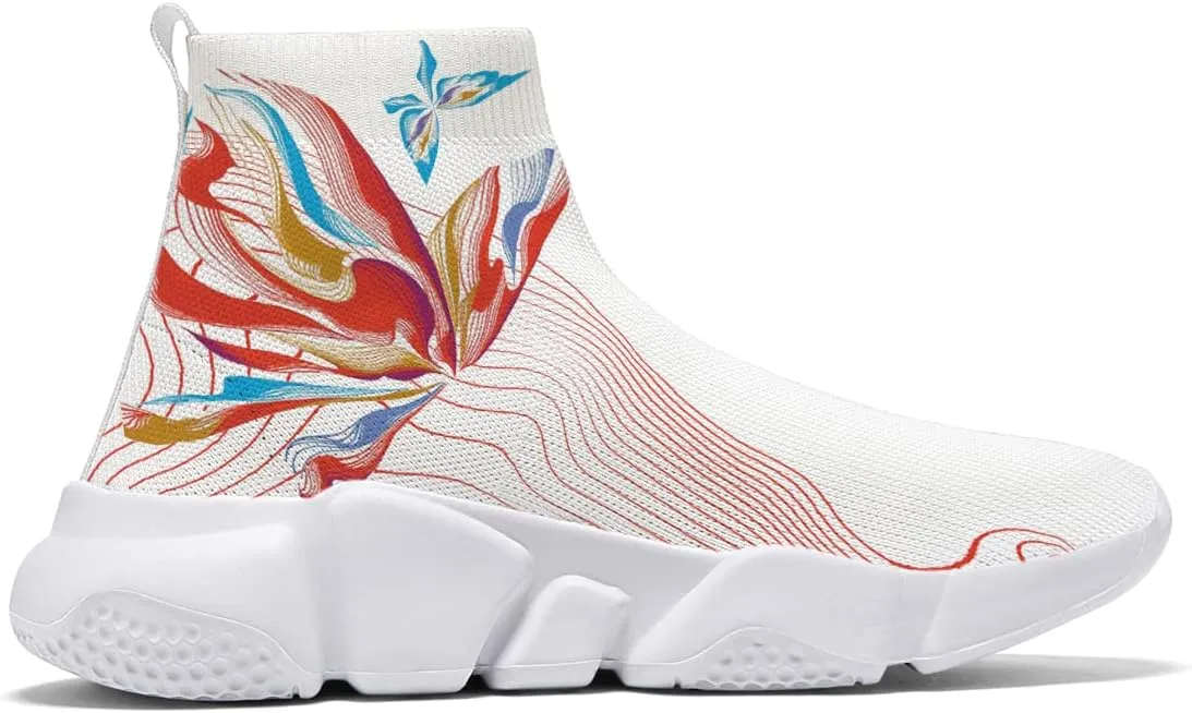 Women's Fashion Sneakers - Trippy Art Painted Shoes Knit Workout Casual Sock Shoes