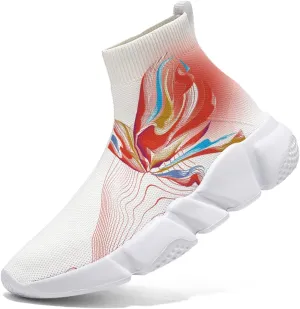 Women's Fashion Sneakers - Trippy Art Painted Shoes Knit Workout Casual Sock Shoes