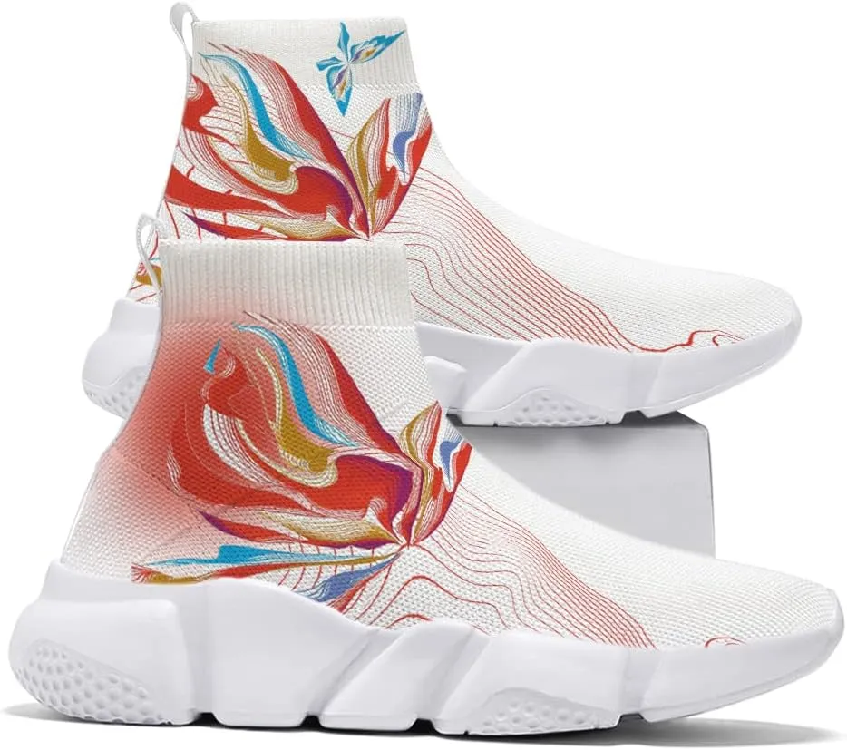 Women's Fashion Sneakers - Trippy Art Painted Shoes Knit Workout Casual Sock Shoes