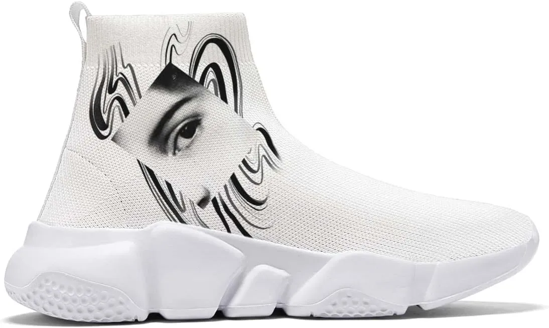 Women's Fashion Sneakers - Trippy Art Painted Shoes Knit Workout Casual Sock Shoes