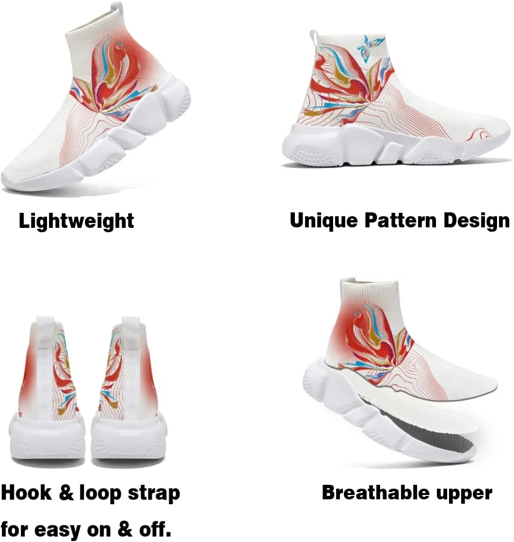 Women's Fashion Sneakers - Trippy Art Painted Shoes Knit Workout Casual Sock Shoes