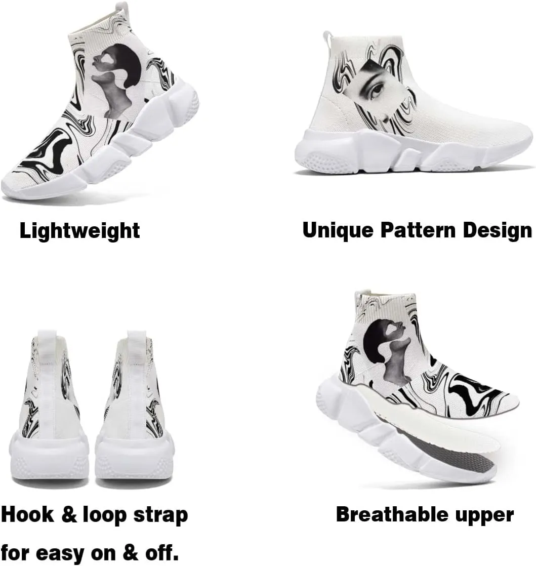 Women's Fashion Sneakers - Trippy Art Painted Shoes Knit Workout Casual Sock Shoes