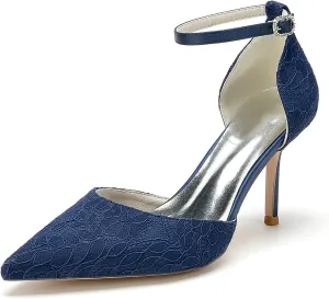 Women's High Heel Dress Pumps Lace Pointed Toe Stiletto Wedding Party Evening Shoes