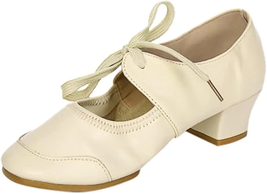 Women's Leather Tap Shoe Latin Dancing Shoes Flapper Shoes for Women 1920S Mid Heel Character Ballroom Dance Shoe