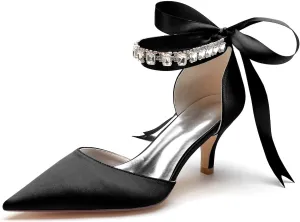 Women's Low Heel Wedding Shoes for Bride Pointed Toe Pearl Wedding Heels Bridal Shoes