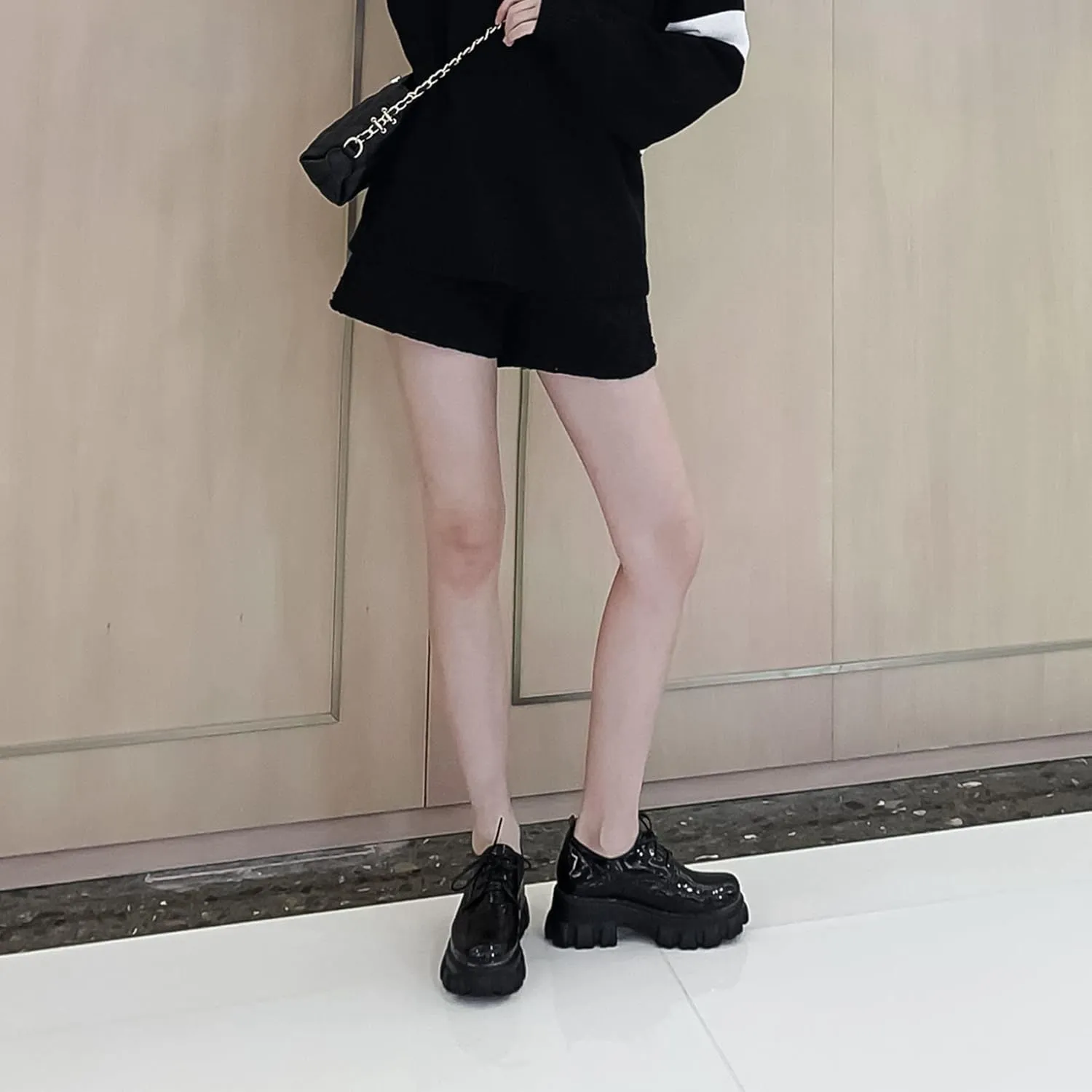 Women's Lug Sole Creeper Shoes Patent Leather Chunky Heels Oxford Brogues Crocodile Print Gothic Platform Pumps