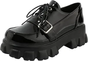 Womens Lug Sole Platform Goth Shoes Chunky Heel Lace Up Oxford Pumps Round Toe