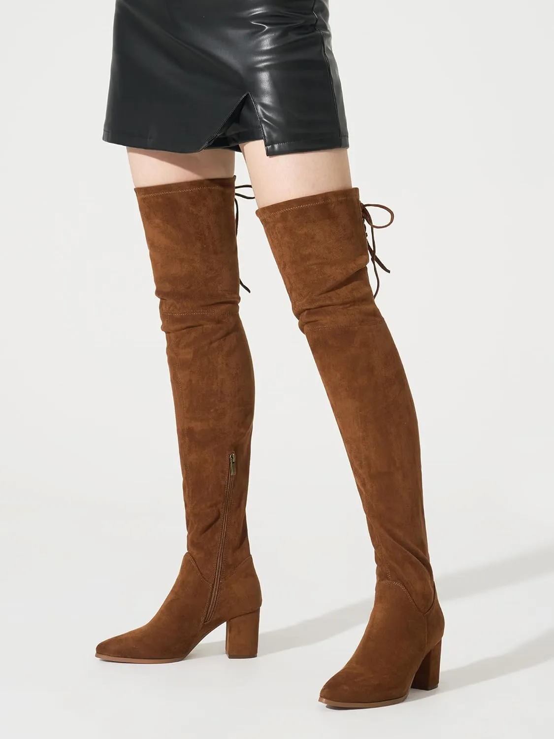 Women's Over The Knee Boots Chunky Heel Thigh High Boots Suede Long Boots Pointed Toe Tall Boots for Women
