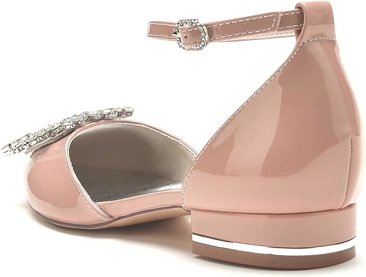 Women's Patent Leather Pointed Toe Pearl Wedding Flats for Bride Comfortable Wedding Shoes Low Heels Rhinestones Bridal Flats Evening Prom Party Dress Shoes Pumps