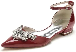 Women's Patent Leather Pointed Toe Pearl Wedding Flats for Bride Comfortable Wedding Shoes Low Heels Rhinestones Bridal Flats Evening Prom Party Dress Shoes Pumps