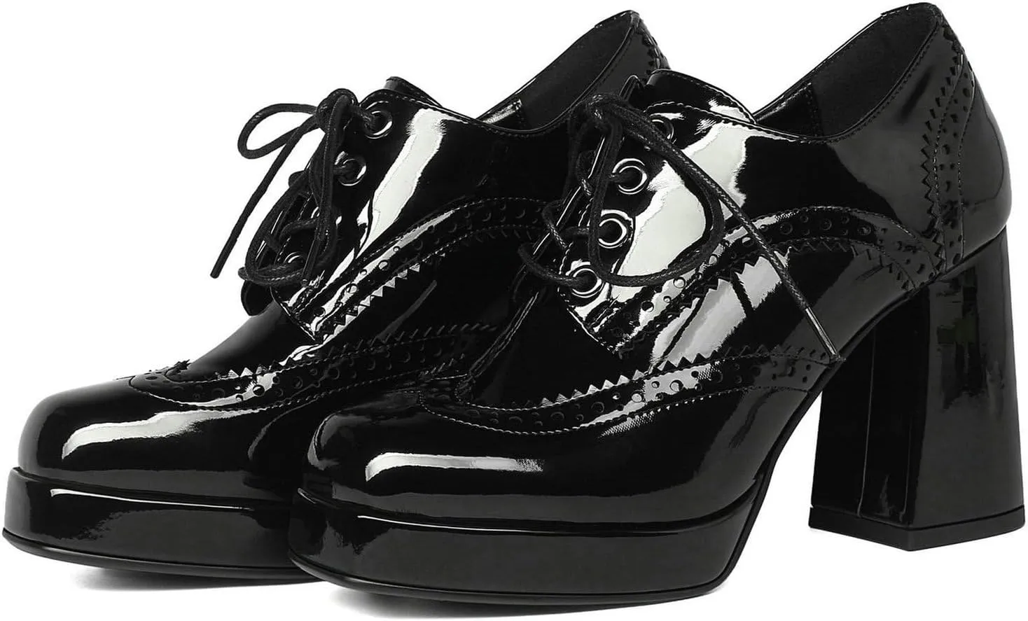 Women's Platform Oxford Shoes Patent Leather Square Toe Chunky Block High Heel Ankle Booties