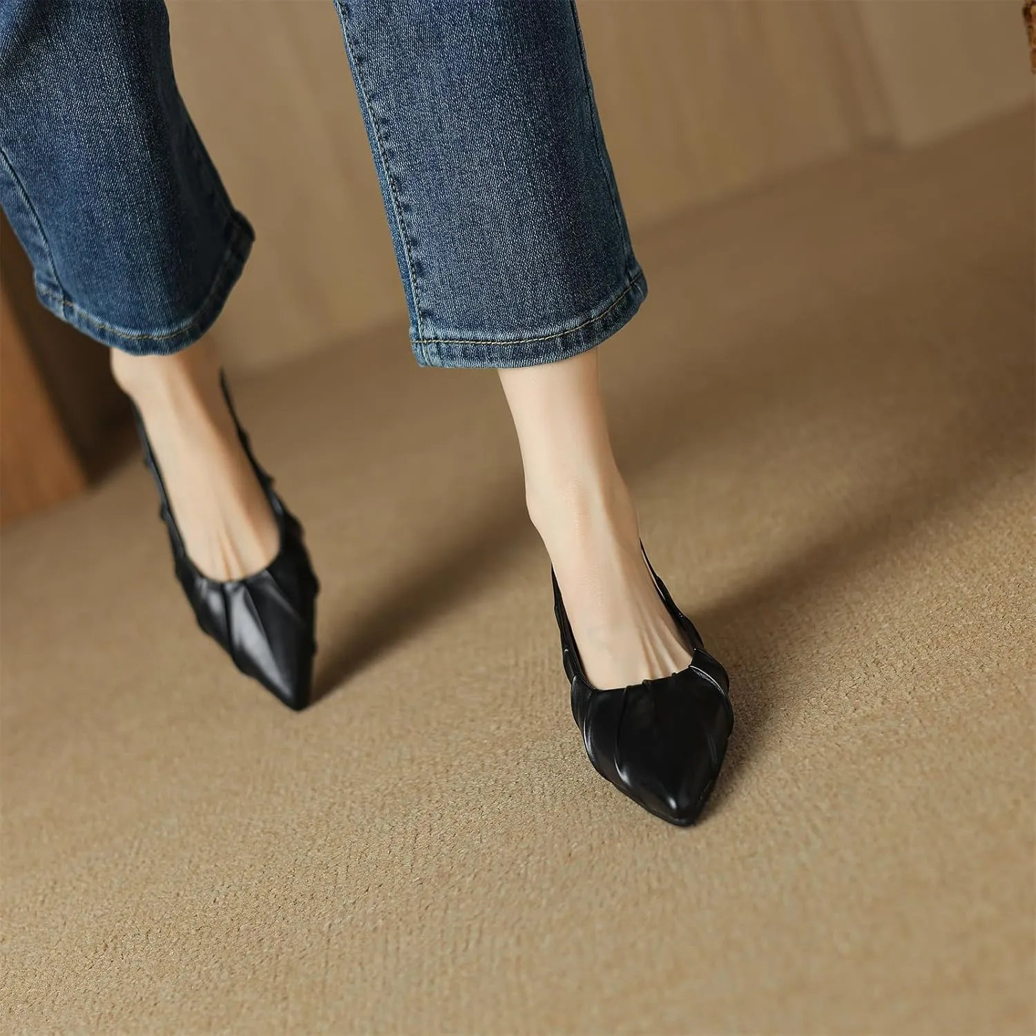 Women's Pleated Closed Pointed Toe Pumps Slip-On Chunky Low Block Heel Elastic Strap Slingback Classic Work Office Church Comfort Dress Shoes Business Party Shopping Dating Sandals