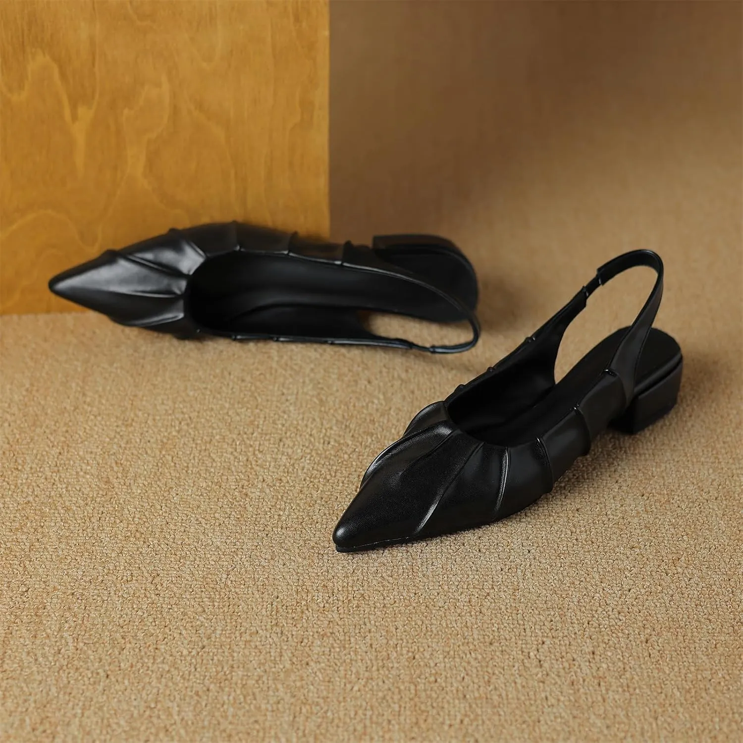 Women's Pleated Closed Pointed Toe Pumps Slip-On Chunky Low Block Heel Elastic Strap Slingback Classic Work Office Church Comfort Dress Shoes Business Party Shopping Dating Sandals