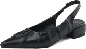 Women's Pleated Closed Pointed Toe Pumps Slip-On Chunky Low Block Heel Elastic Strap Slingback Classic Work Office Church Comfort Dress Shoes Business Party Shopping Dating Sandals