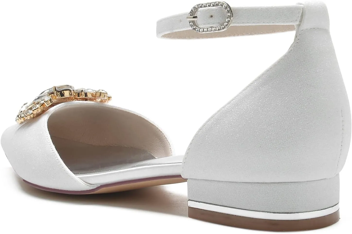 Women's Pointed Toe Glitter Wedding Flats for Bride Comfortable Wedding Shoes Low Heels Rhinestones Bridal Flats Evening Prom Party Dress Shoes Pumps