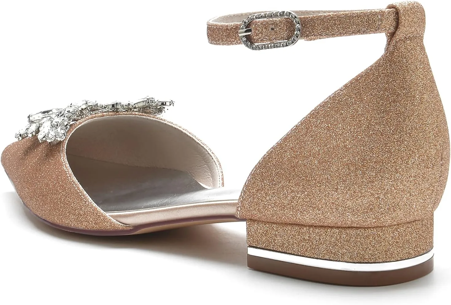 Women's Pointed Toe Glitter Wedding Shoes for Bride Flats Comfortable Rhinestones Bridal Flats Evening Prom Party Dress Shoes Pumps