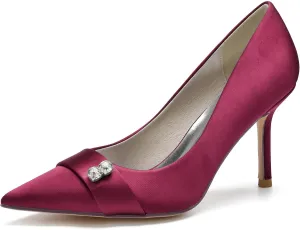 Women's Pointed Toe Pumps Satin Stiletto Heel Evening Wedding Party Dress Shoes