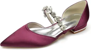 Women's Pointed Toe Wedding Shoes Bridal Flats for Bride Satin Rhinestones Bridesmaid Shoes Prom Dressy Flats