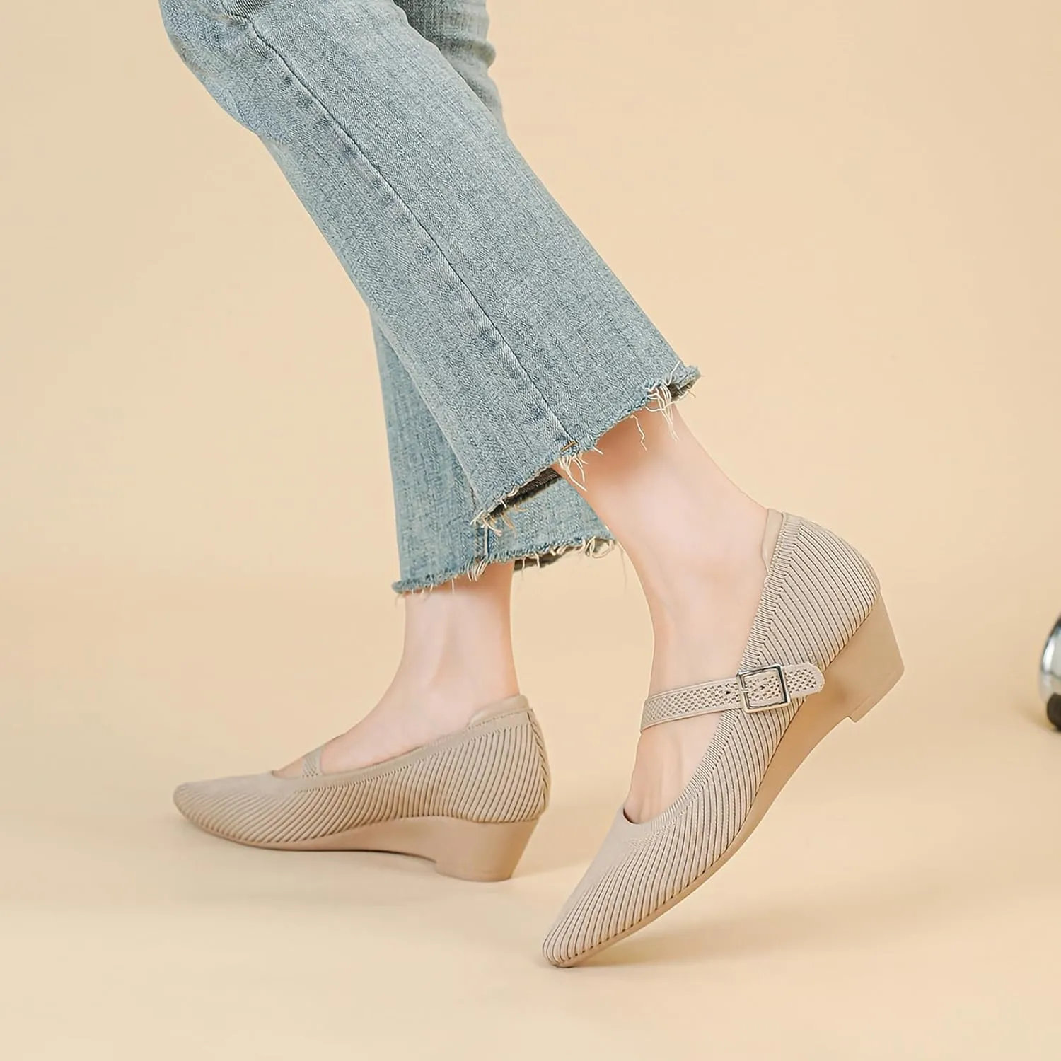 Women’s Pumps Chunky Knit Low Block Heel Closed Toe Comfortable Dress Pumps Knit Shoes Wedding Shoes, Model XTZ 6045-4
