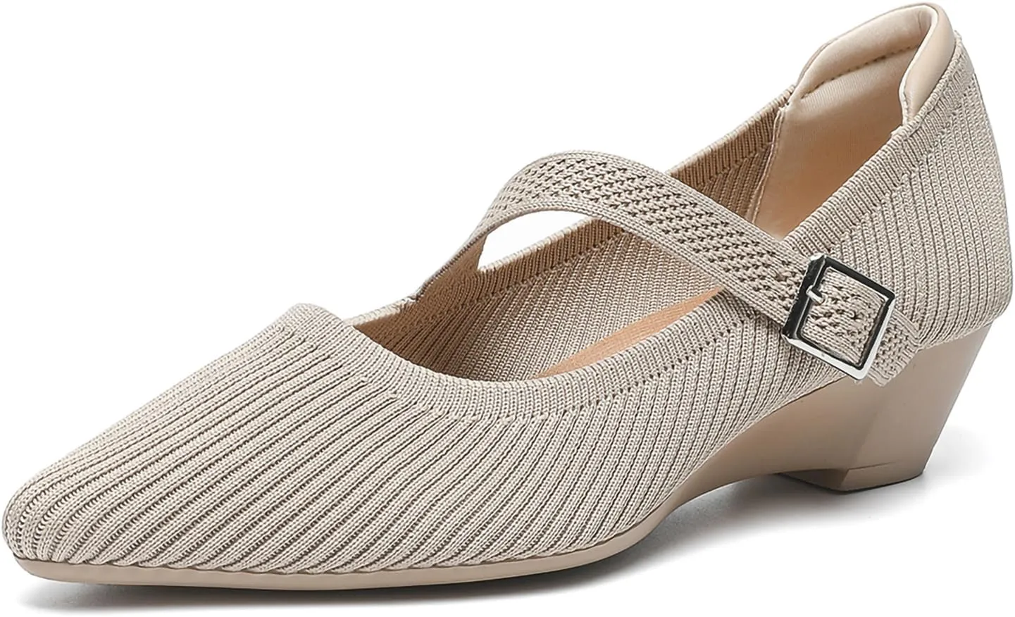 Women’s Pumps Chunky Knit Low Block Heel Closed Toe Comfortable Dress Pumps Knit Shoes Wedding Shoes, Model XTZ 6045-4