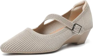 Women’s Pumps Chunky Knit Low Block Heel Closed Toe Comfortable Dress Pumps Knit Shoes Wedding Shoes, Model XTZ 6045-4