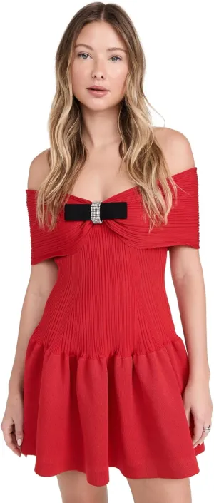 Women's Red Knit Bow Mini Dress